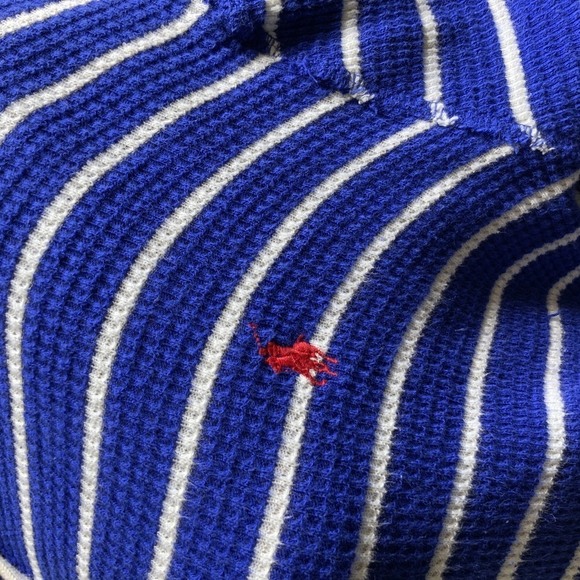 Polo By Ralph Lauren Blue White Striped Drawstring Hoodie Size Med Preppy Grunge - Picture 6 of 12